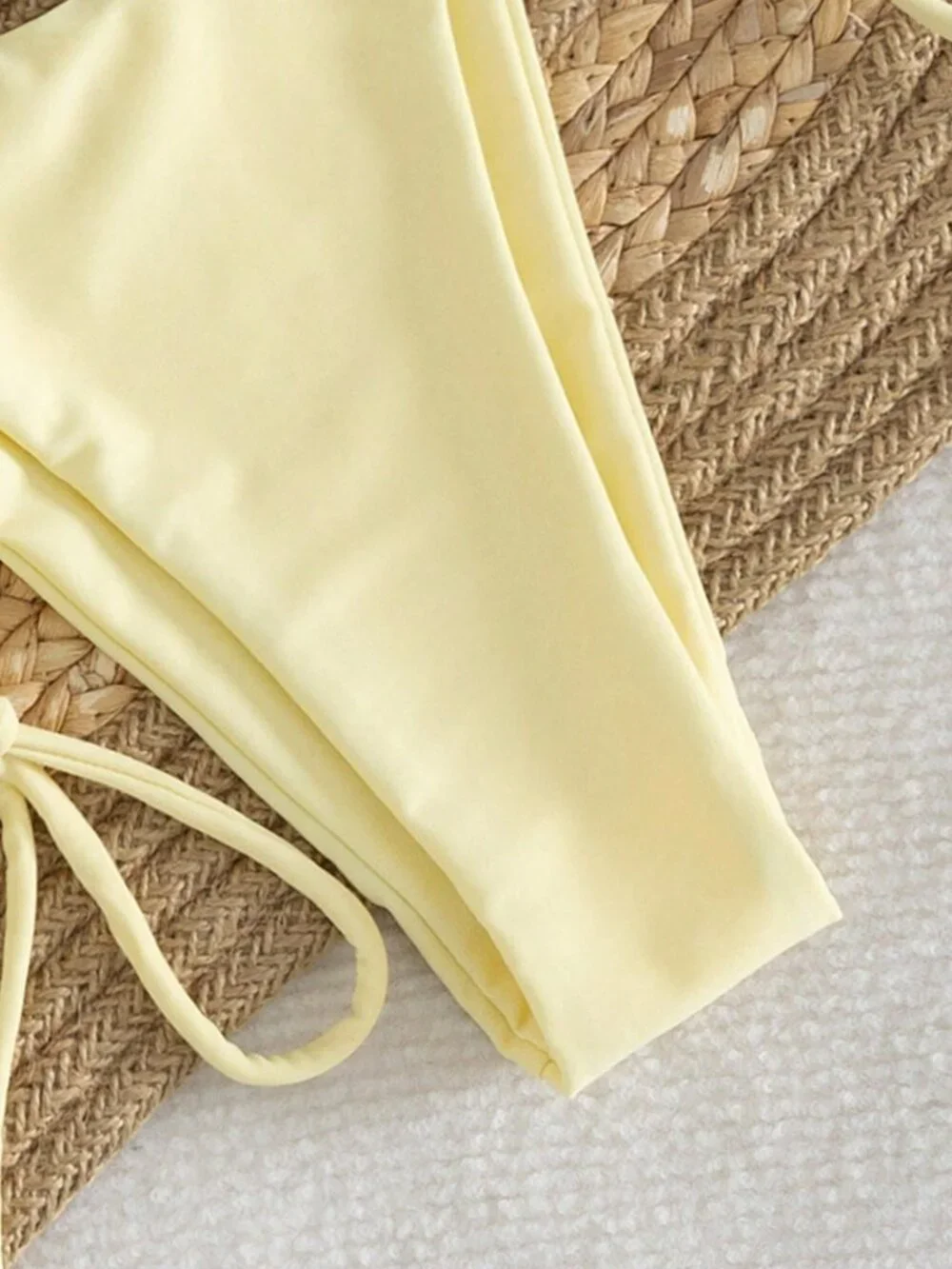 Yellow Elegant Women's Bikini Swimwear Set Backless Top & Shorts